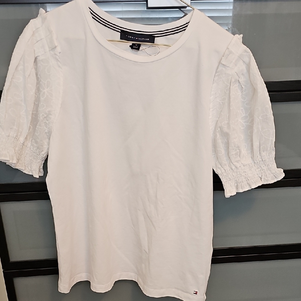 Tommy Hilfiger White Puff Sleeve Ruffled Blouse